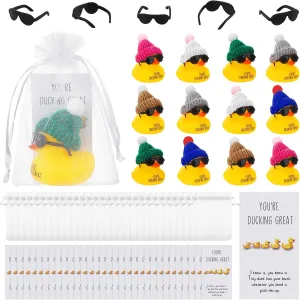 Great Cheer up Cards Mini Rubber Ducks with Glasses and Hats with Card Organza Bags Bulk Toy for Cruises Kids Students Coworkers Exchange(Hat) Deekin 30 Sets Thank You Gift Set arable unbelievable You're Ducking 