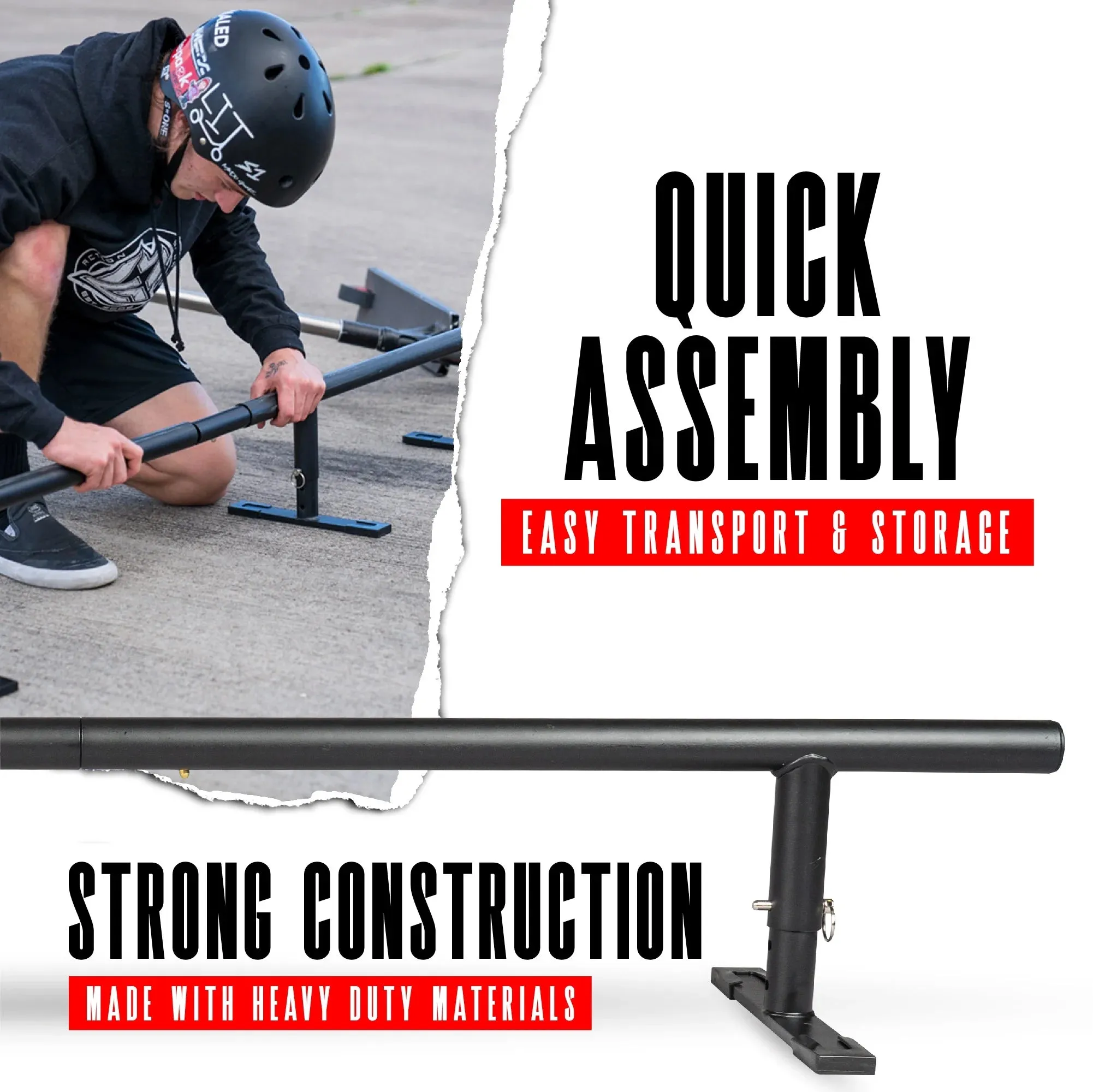 Grind Rail - 99" Long - 3-Step Adjustable Height - Extra Stability Practice Skate Rail