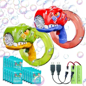 Gun for Toddlers Kids, Bubble Blaster Gun with 15 Pack Bubble Solutions, Rechargeable Bubble Machine Gun with 500ML Large Capacity, 10000 Bubbles/Mins, Summer Toys 2 Pack anatomy Bubble Guns, Dinosaur Bubble 