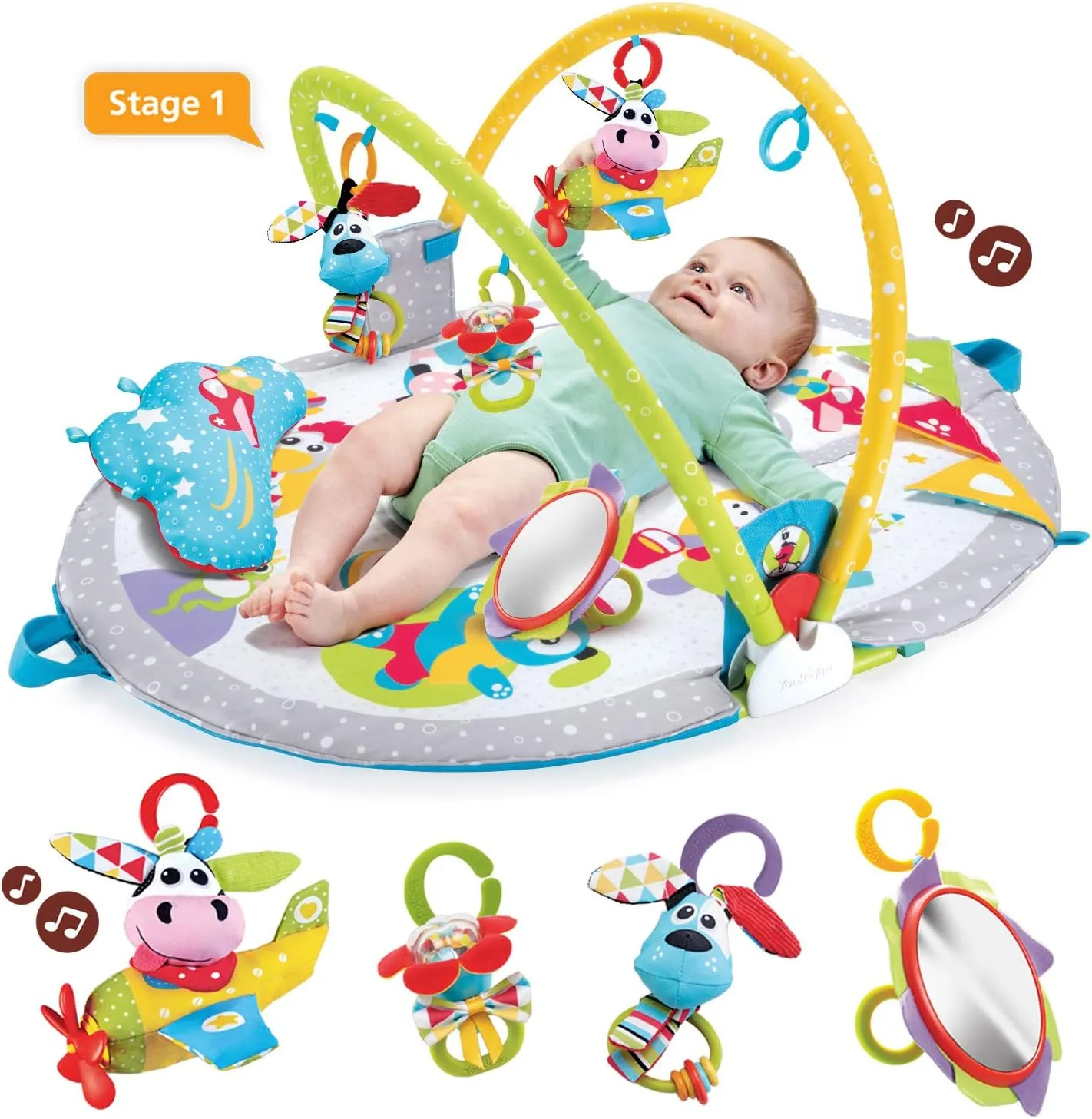 Gym Lay to Sit-Up Playmat. 3-in-1 Newborns Activity Center with Tummy mass Time Toys$ Pillow & Infant Miror. 0-12 Month Yookidoo Baby 