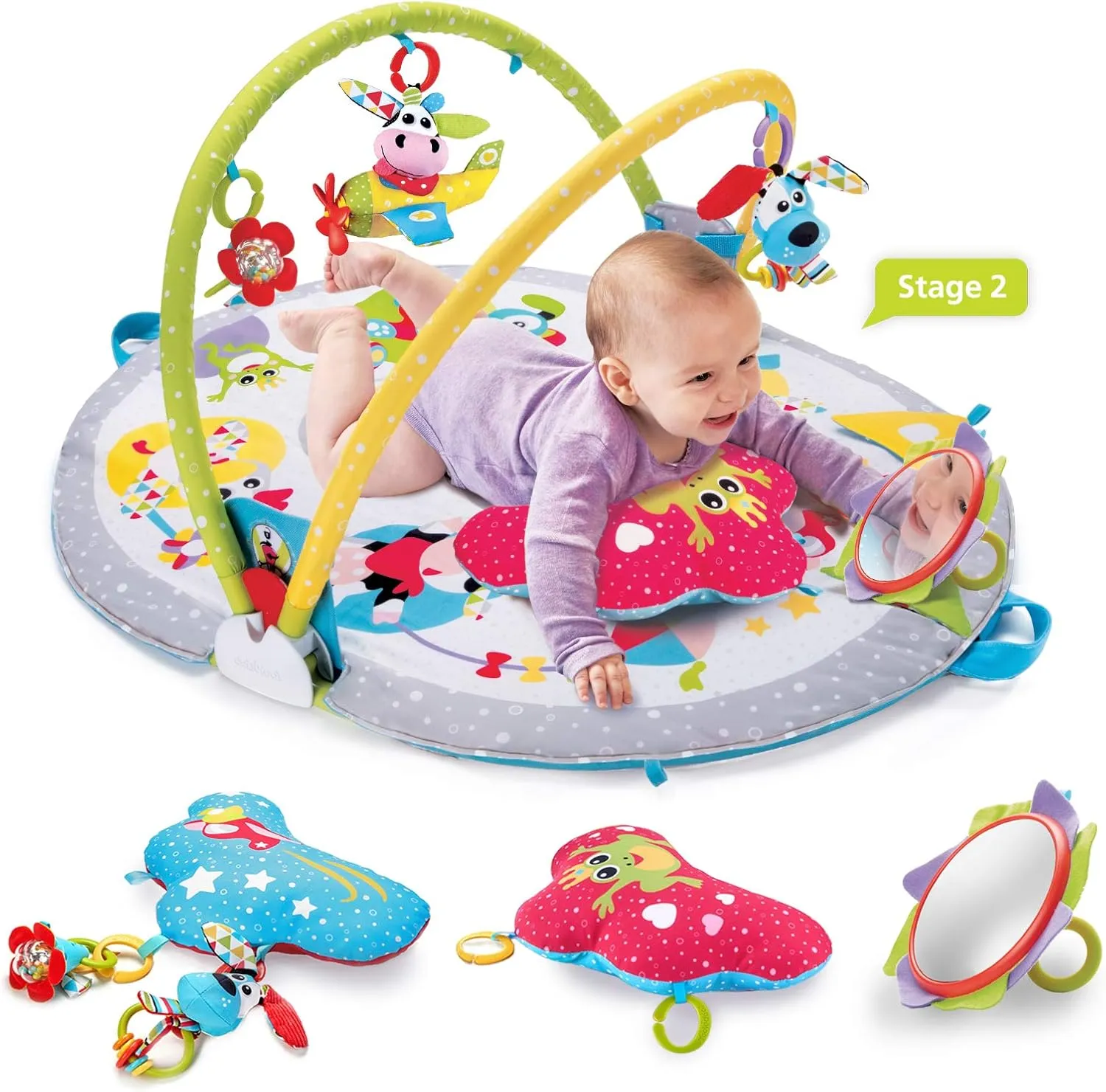 Gym Lay to Sit-Up Playmat. 3-in-1 Newborns Activity Center with Tummy mass Time Toys$ Pillow & Infant Miror. 0-12 Month Yookidoo Baby 