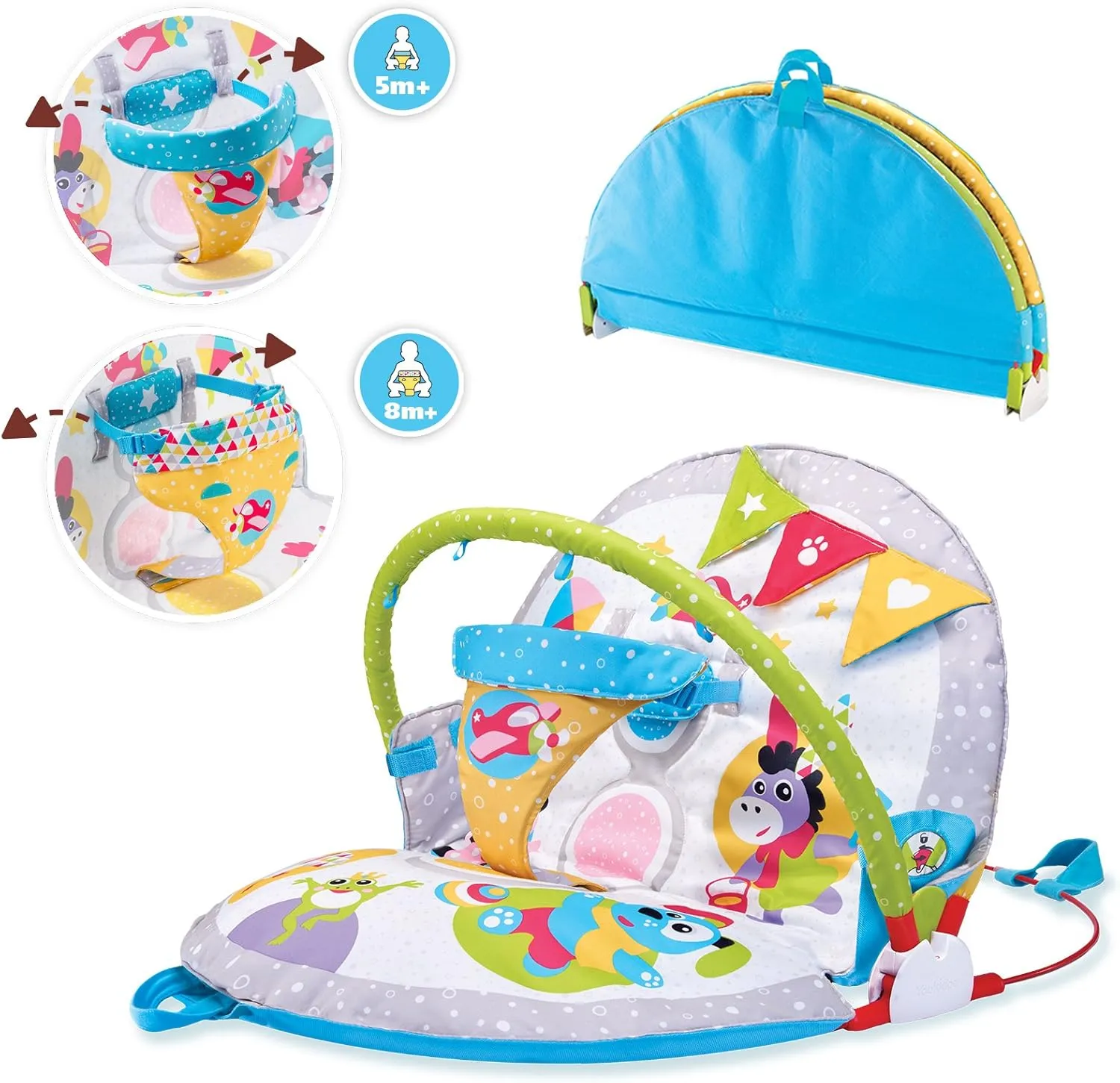 Gym Lay to Sit-Up Playmat. 3-in-1 Newborns Activity Center with Tummy mass Time Toys$ Pillow & Infant Miror. 0-12 Month Yookidoo Baby 