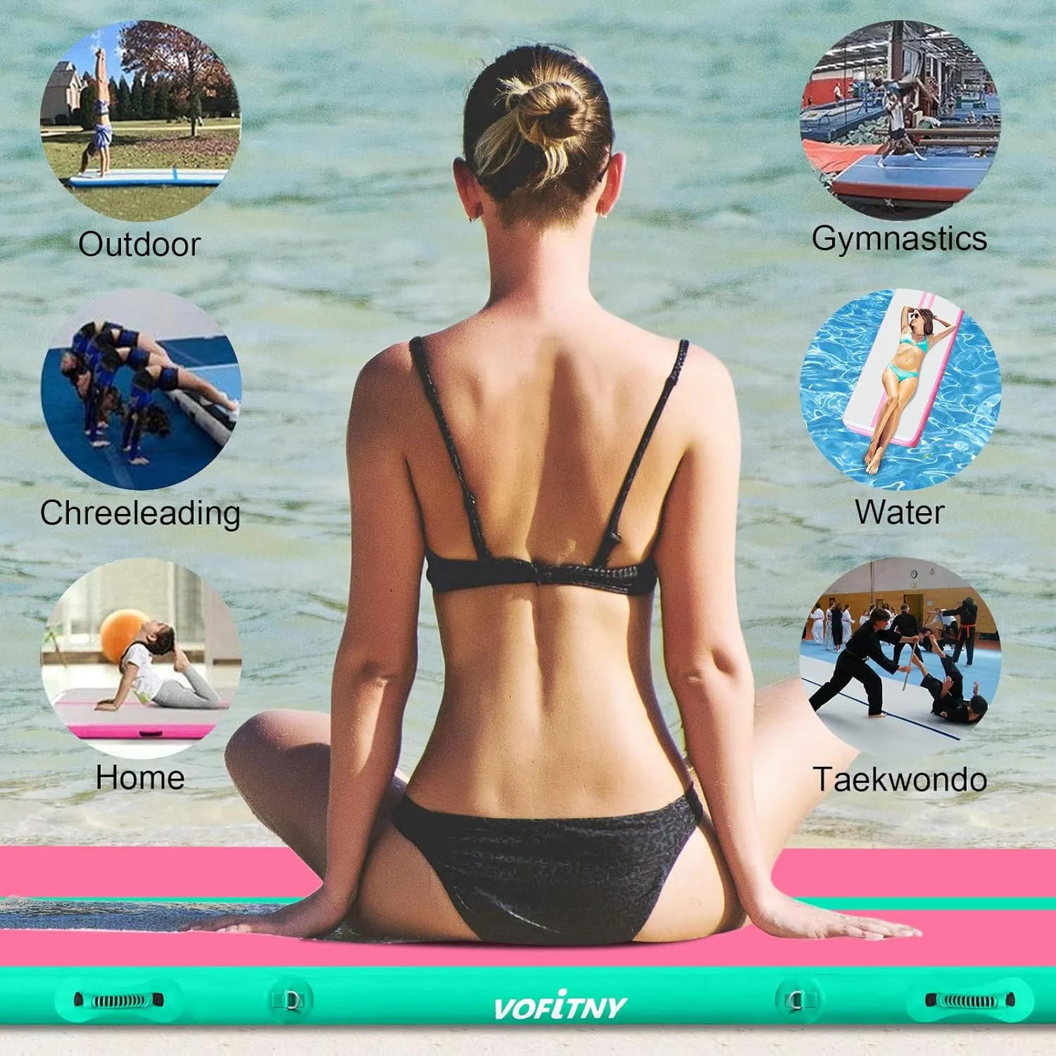 Gymnastics Mat 6.6/10/13/16/20 ft Sturdy Inflatable Tumble Track for Home/Gym VOFiTNY All northward snail Purpose 