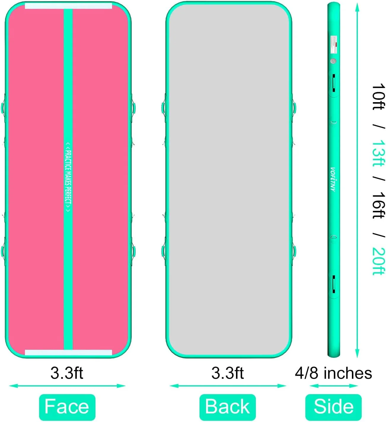 Gymnastics Mat 6.6/10/13/16/20 ft Sturdy Inflatable Tumble Track for Home/Gym VOFiTNY All northward snail Purpose 