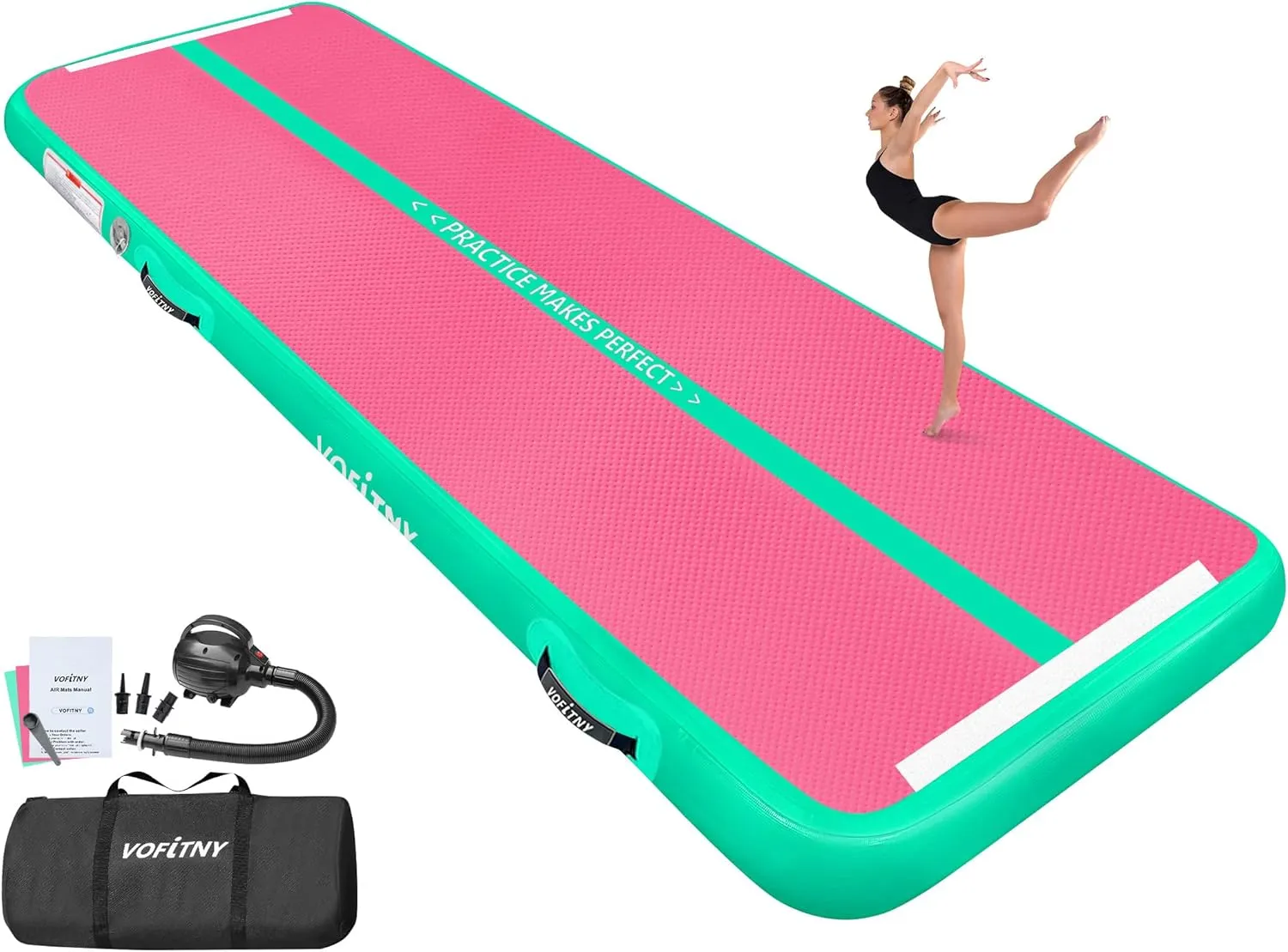 Gymnastics Mat 6.6/10/13/16/20 ft Sturdy Inflatable Tumble Track for Home/Gym VOFiTNY All northward snail Purpose 