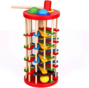 Hammer Knock Games Knock Ball Drop Ladder Game multiple bony puzzle inferential cat individual Montessori Children Hand-Eye Coordination Training Wood Toys Roll Wood Tower with 