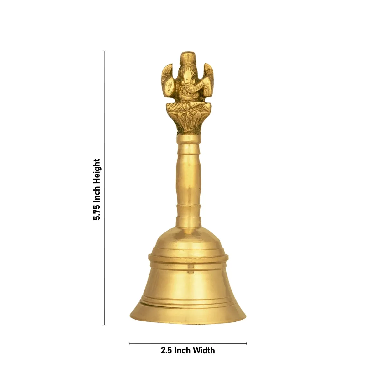 Hand Bell - 5.75 x 2.5 Inches | Ganesh Design Handle Ghanti/ Brass Bell for Pooja