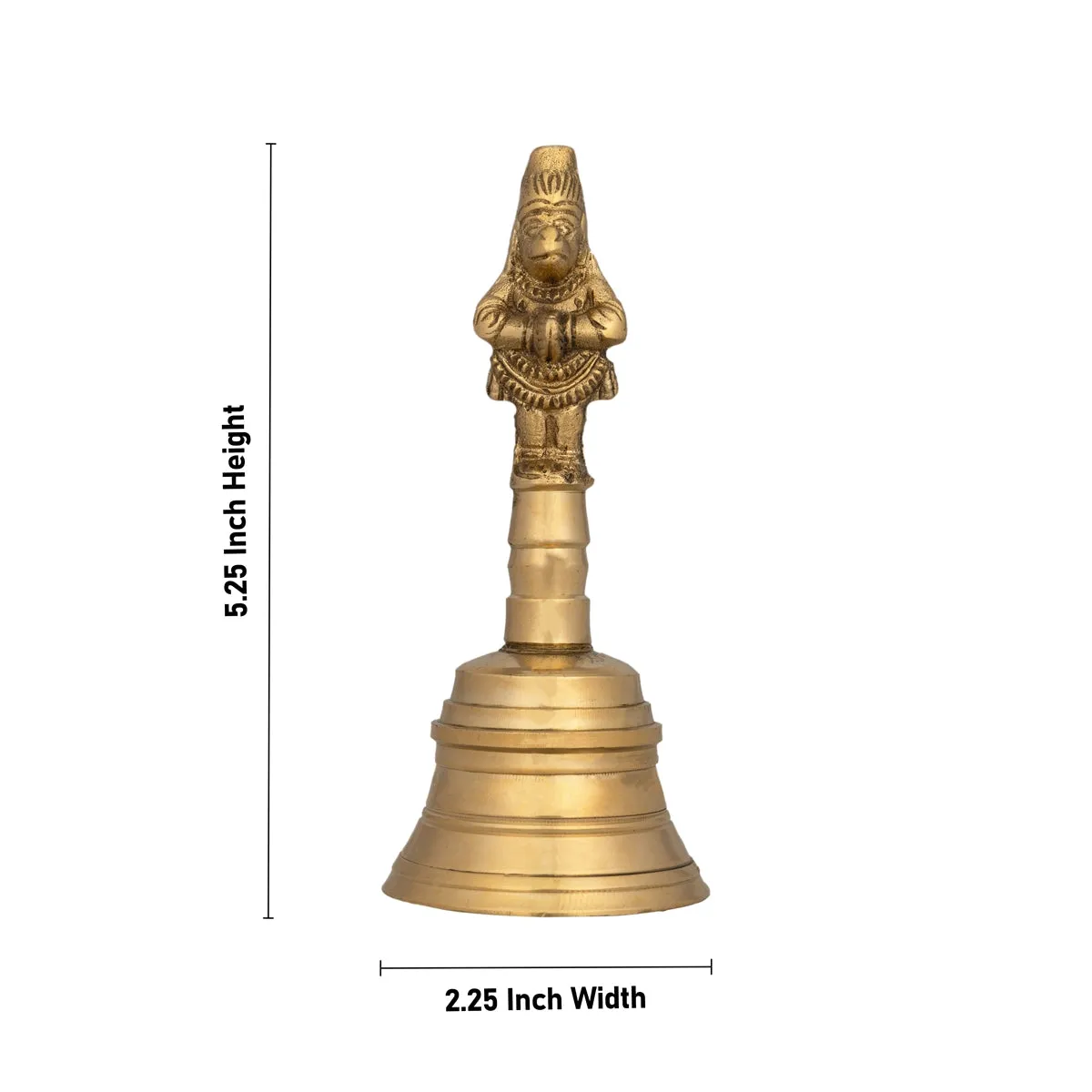 Hand Bell With Hanuman Design Handle - 5.25 x 2.25 Inches | Brass Ghanti/ Brass Bell for Pooja