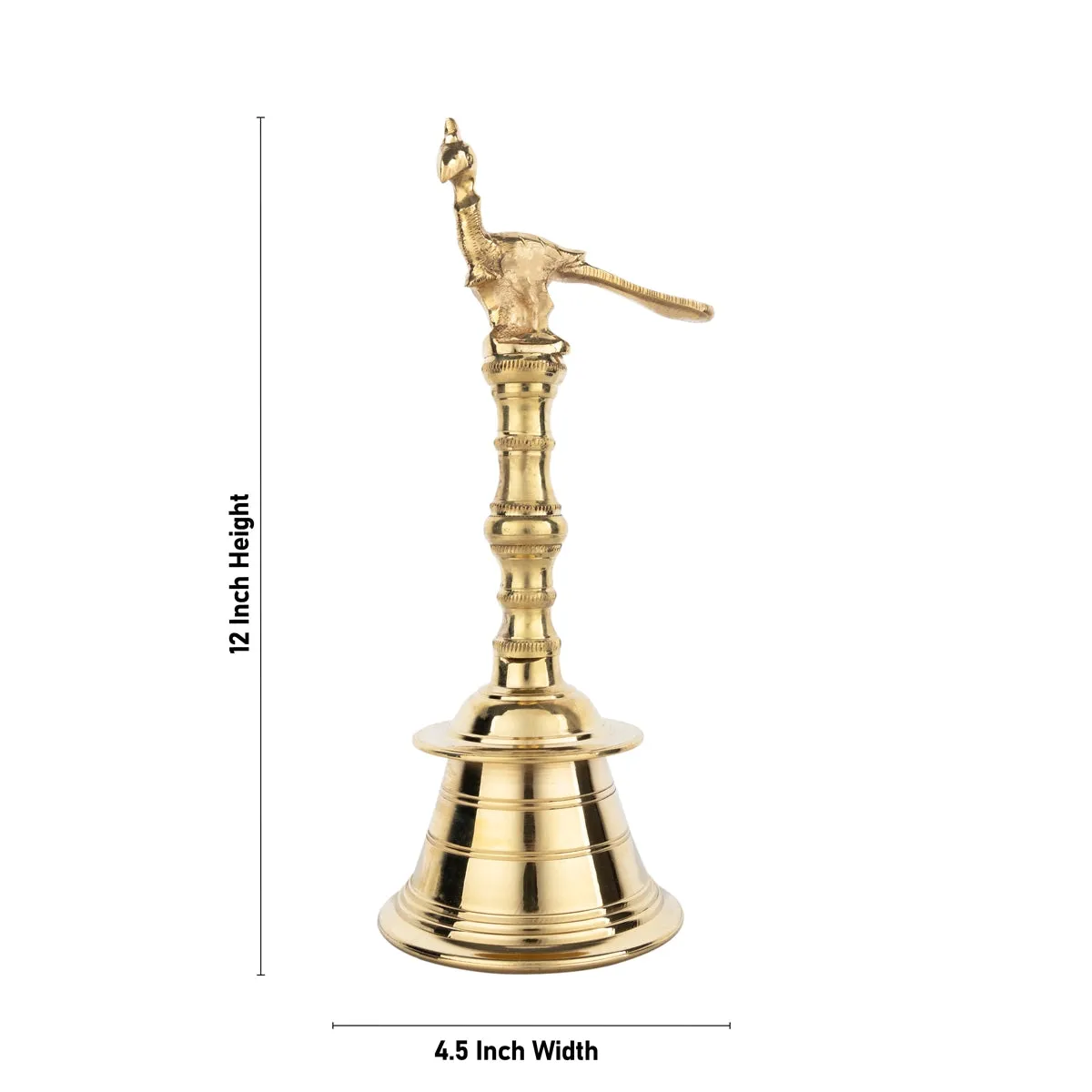 Hand Bell With Peacock Design Handle - 12 x 4.5 Inches | Brass Bell/ Ghanti for Pooja
