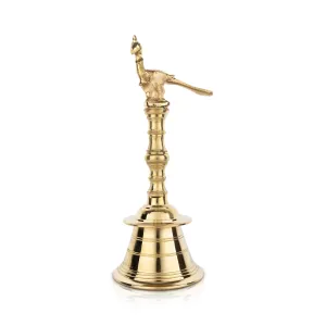 Hand Bell With Peacock Design Handle - 12 x 4.5 Inches | Brass Bell/ Ghanti for Pooja
