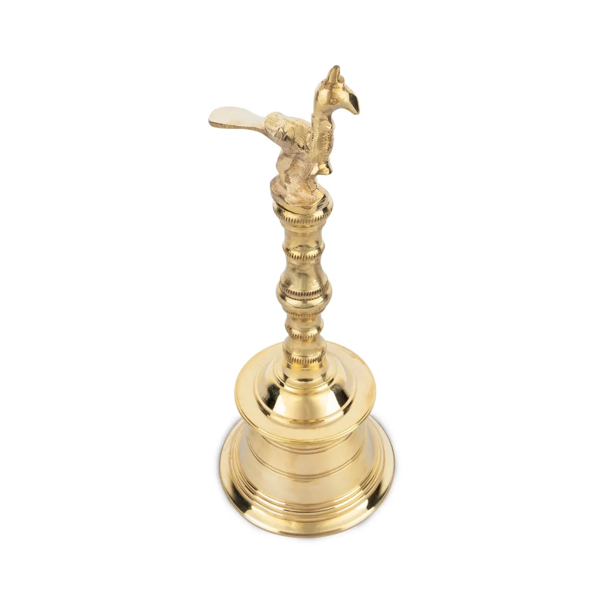 Hand Bell With Peacock Design Handle - 12 x 4.5 Inches | Brass Bell/ Ghanti for Pooja