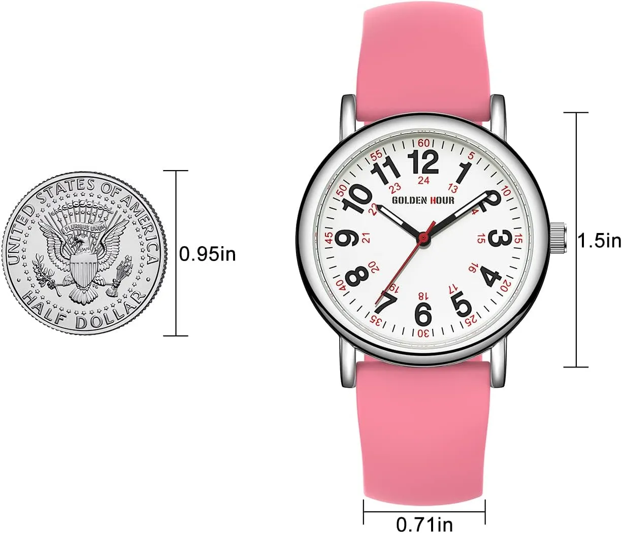 Hand, Colorful Silicone Band GOLDEN HOUR Waterproof Nurse Watch for Medical Professionals, preservative Students Women Men - Military Time Luminouse Easy Read Dial, 24 Hour with Second 