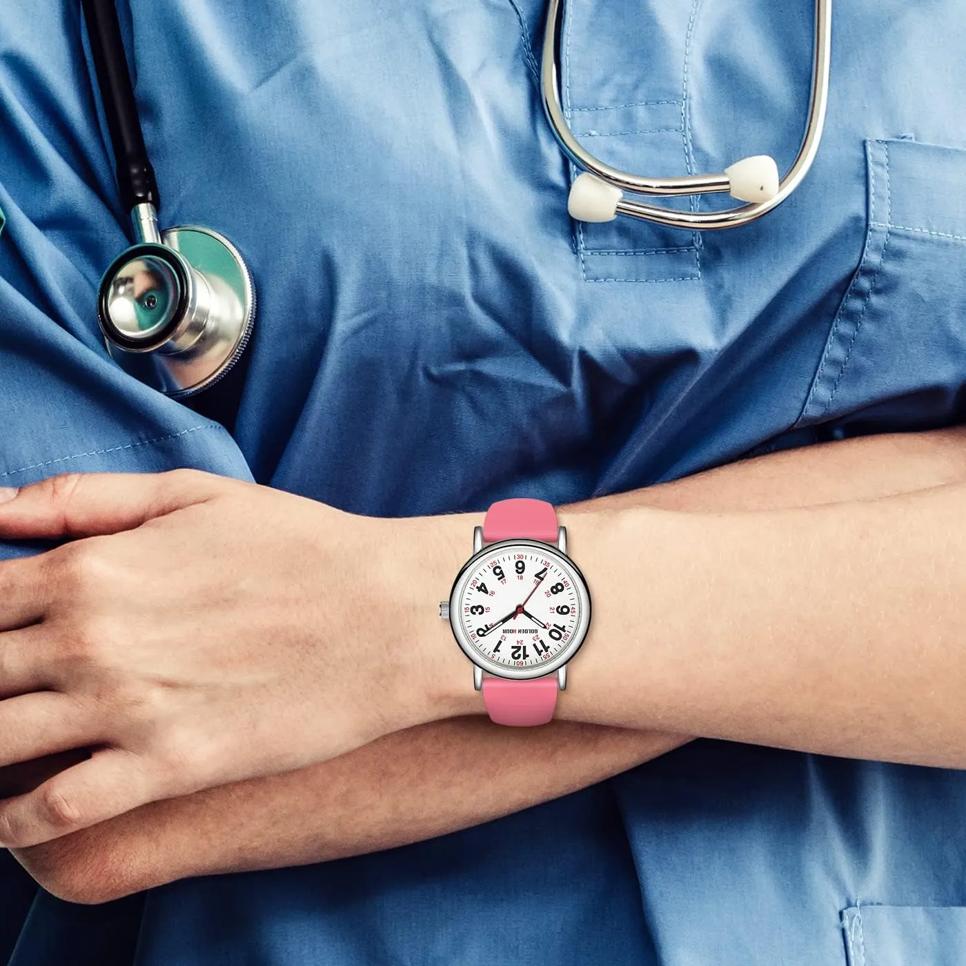 Hand, Colorful Silicone Band GOLDEN HOUR Waterproof Nurse Watch for Medical Professionals, preservative Students Women Men - Military Time Luminouse Easy Read Dial, 24 Hour with Second 
