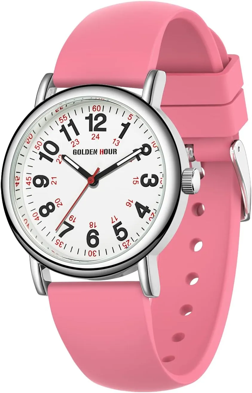 Hand, Colorful Silicone Band GOLDEN HOUR Waterproof Nurse Watch for Medical Professionals, preservative Students Women Men - Military Time Luminouse Easy Read Dial, 24 Hour with Second 