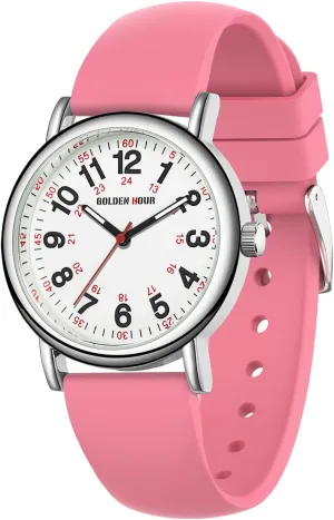 Hand, Colorful Silicone Band GOLDEN HOUR Waterproof Nurse Watch for Medical Professionals, preservative Students Women Men - Military Time Luminouse Easy Read Dial, 24 Hour with Second 