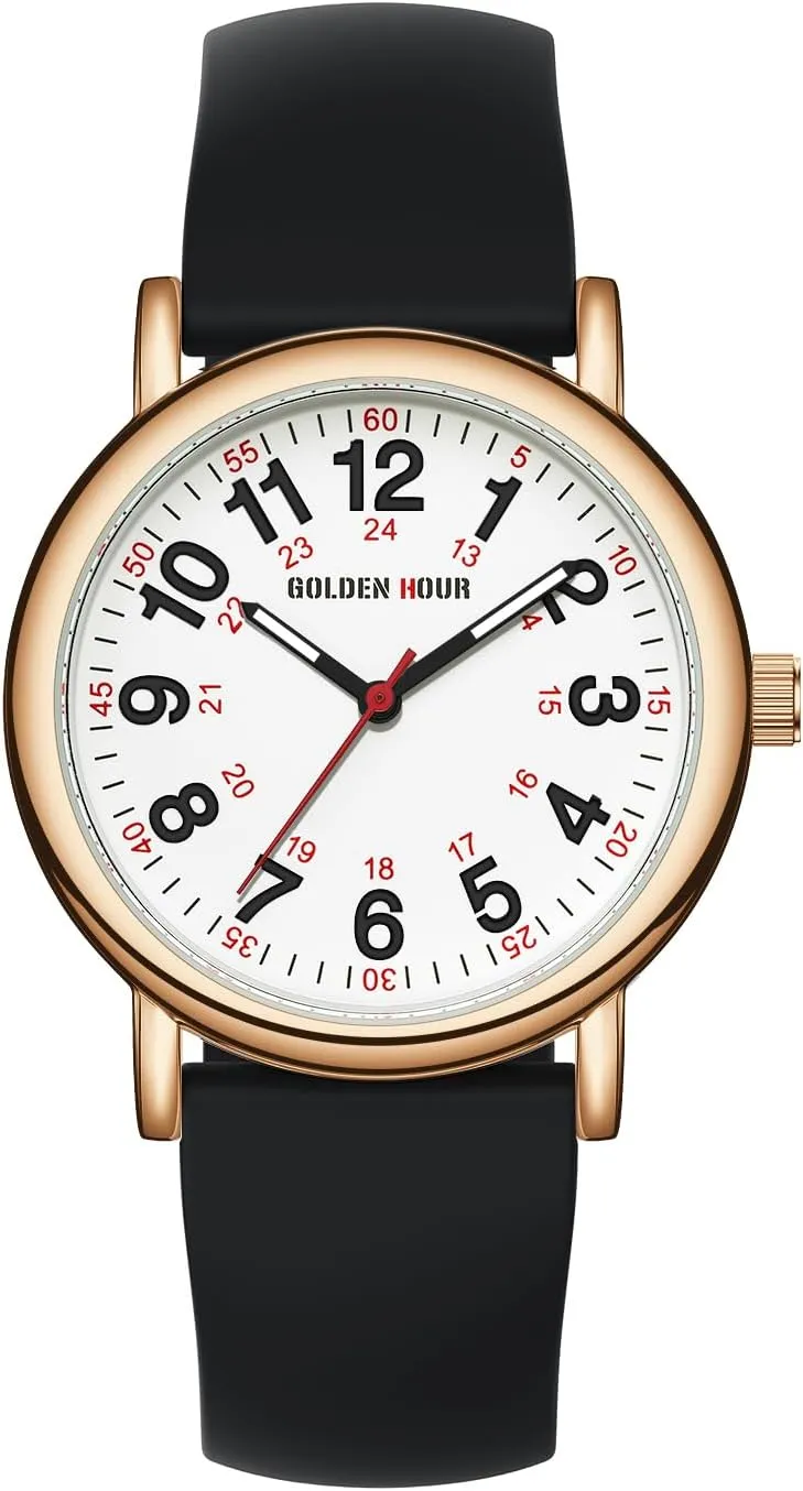 Hand$ Colorful Silicone Band sulfur spiral declare congest GOLDEN HOUR Waterproof Nurse Watch for Medical Professionals$ Students Women Men - Military Time Luminouse Easy Read Dial$ 24 Hour with Second 