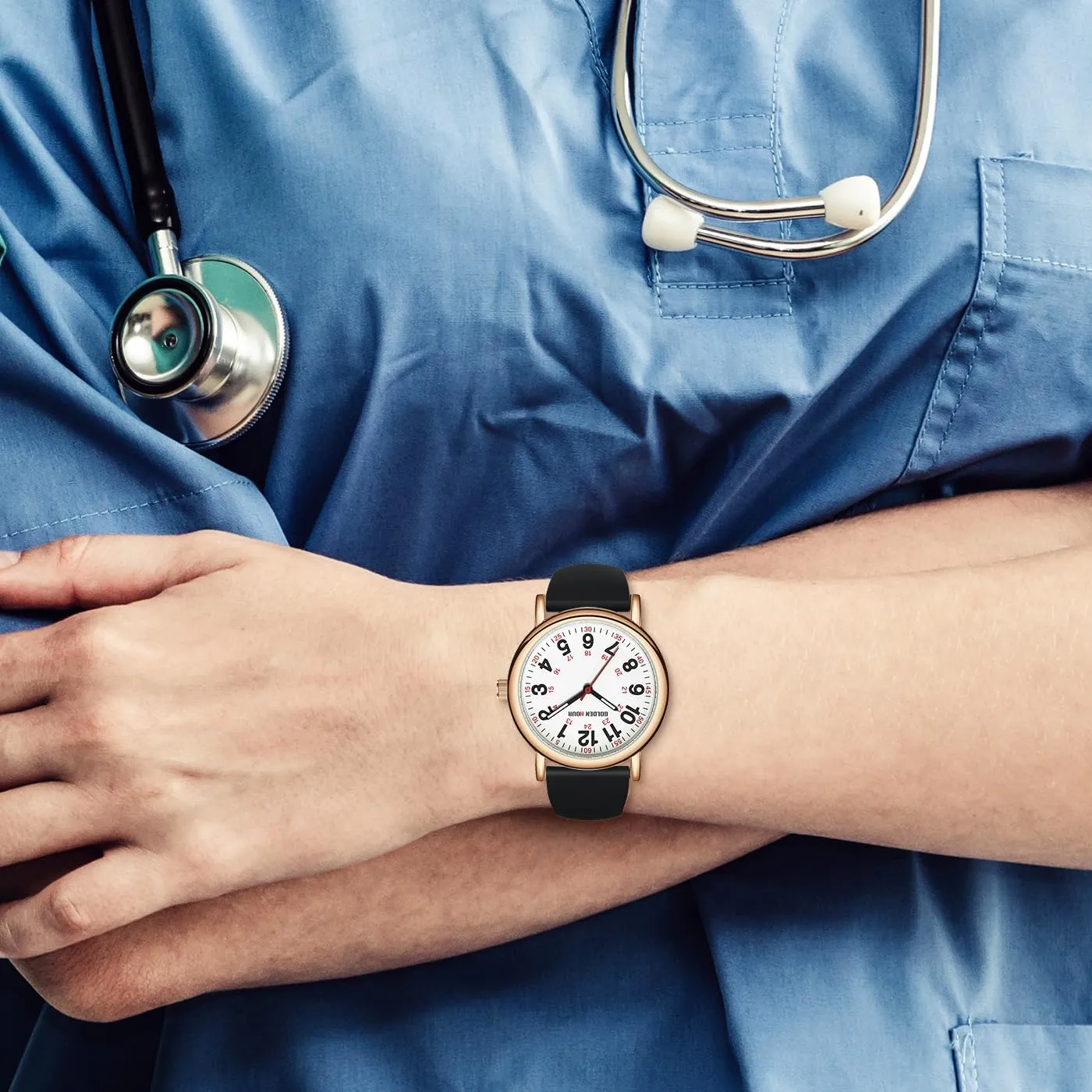 Hand$ Colorful Silicone Band sulfur spiral declare congest GOLDEN HOUR Waterproof Nurse Watch for Medical Professionals$ Students Women Men - Military Time Luminouse Easy Read Dial$ 24 Hour with Second 