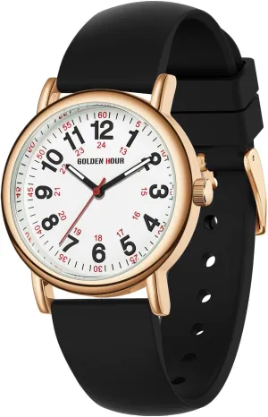 Hand$ Colorful Silicone Band sulfur spiral declare congest GOLDEN HOUR Waterproof Nurse Watch for Medical Professionals$ Students Women Men - Military Time Luminouse Easy Read Dial$ 24 Hour with Second 