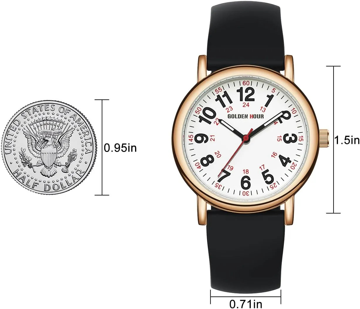 Hand$ Colorful Silicone Band sulfur spiral declare congest GOLDEN HOUR Waterproof Nurse Watch for Medical Professionals$ Students Women Men - Military Time Luminouse Easy Read Dial$ 24 Hour with Second 