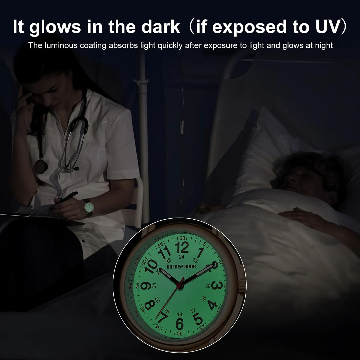 Hand$ Colorful Silicone Band sulfur spiral declare congest GOLDEN HOUR Waterproof Nurse Watch for Medical Professionals$ Students Women Men - Military Time Luminouse Easy Read Dial$ 24 Hour with Second 