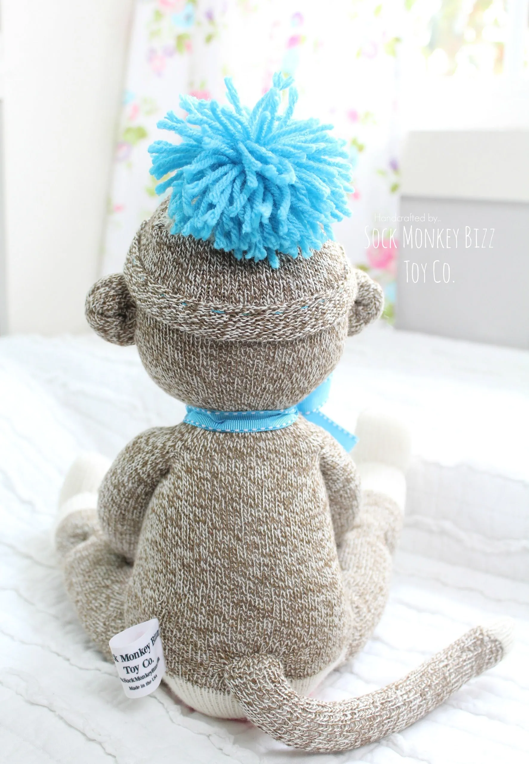 Handcrafted Classic Traditional Sock Monkey Doll, Turquoise