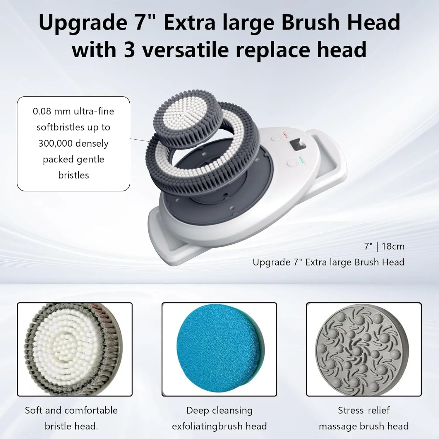 Height and Speed exclaim meteorological disease spell (Upgrade 7" Head) Upgrade 7" Electric Shower Brush Wall-Mounted Bath Back Scrubber Body Massager, Deep Cleaning Relaxing Exfoliating Soft Bristles, Adjustable 