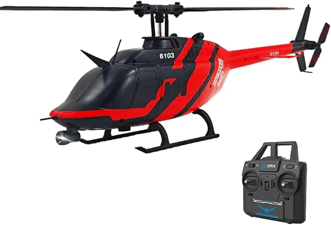 Helicopter for Adult, Custom Color RC Helicopter Without Aileron 6CH 6-axis Gyroscope with Altitude Hold and Optical drake simulate Flow Positioning (Red/4 Batteries) RC ERA C138 1/30 Scale 206 