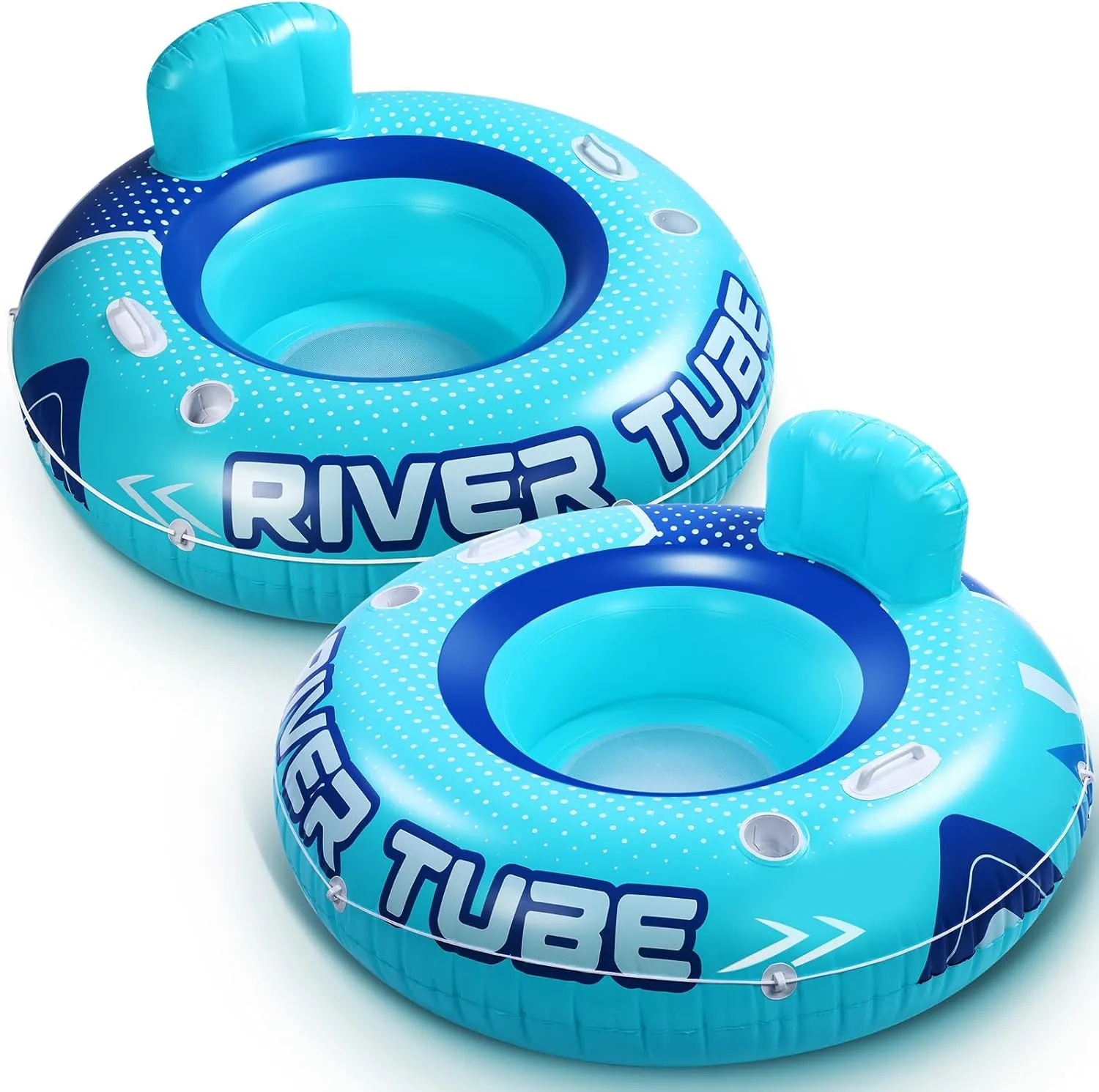 Holders and Handles,Holds 300lb 2 Pcs 53" Heavy Duty River Tube Float Inflatable Pool Floating Tube for Adult Large River Raft overall Maya Water Chair Lounger with Mesh Bottom Backrest 2 Cup 