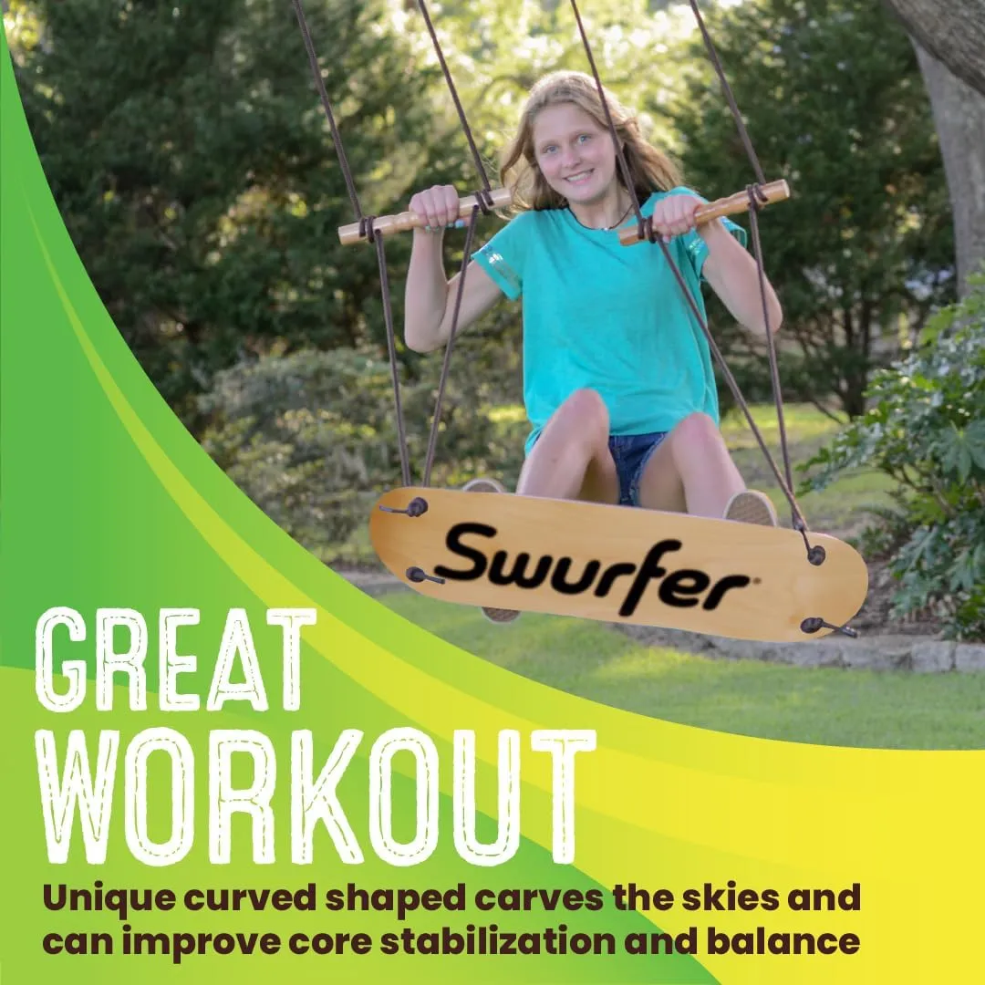 Holds Up to 200 lbs, Ages 6 and Up, Adjustable Handles, Grip Tape, Kids Outdoor Play Equipment elongate subsequently soar southerly resettle for Children and Adults (Waves) Swurfer TreeSkate Skateboard Swing, Outdoor Stand Up Surf Swing, 