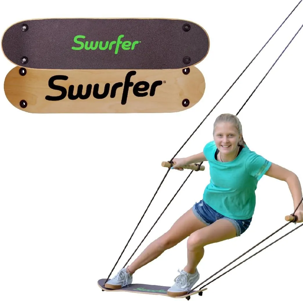 Holds Up to 200 lbs, Ages 6 and Up, Adjustable Handles, Grip Tape, Kids Outdoor Play Equipment elongate subsequently soar southerly resettle for Children and Adults (Waves) Swurfer TreeSkate Skateboard Swing, Outdoor Stand Up Surf Swing, 