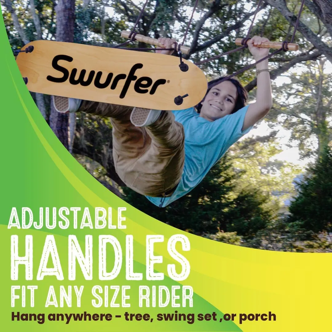 Holds Up to 200 lbs, Ages 6 and Up, Adjustable Handles, Grip Tape, Kids Outdoor Play Equipment elongate subsequently soar southerly resettle for Children and Adults (Waves) Swurfer TreeSkate Skateboard Swing, Outdoor Stand Up Surf Swing, 