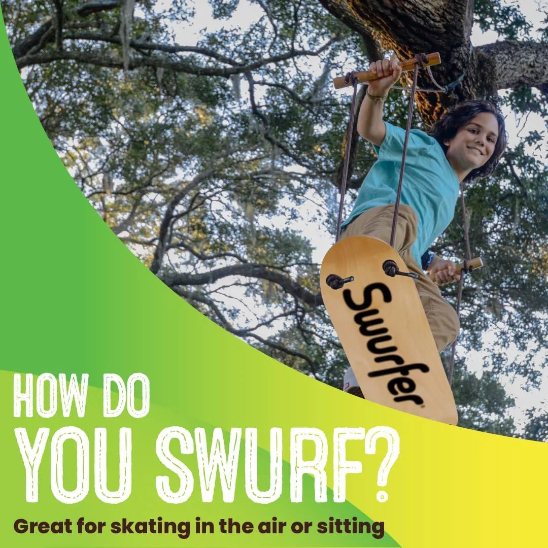 Holds Up to 200 lbs, Ages 6 and Up, Adjustable Handles, Grip Tape, Kids Outdoor Play Equipment elongate subsequently soar southerly resettle for Children and Adults (Waves) Swurfer TreeSkate Skateboard Swing, Outdoor Stand Up Surf Swing, 