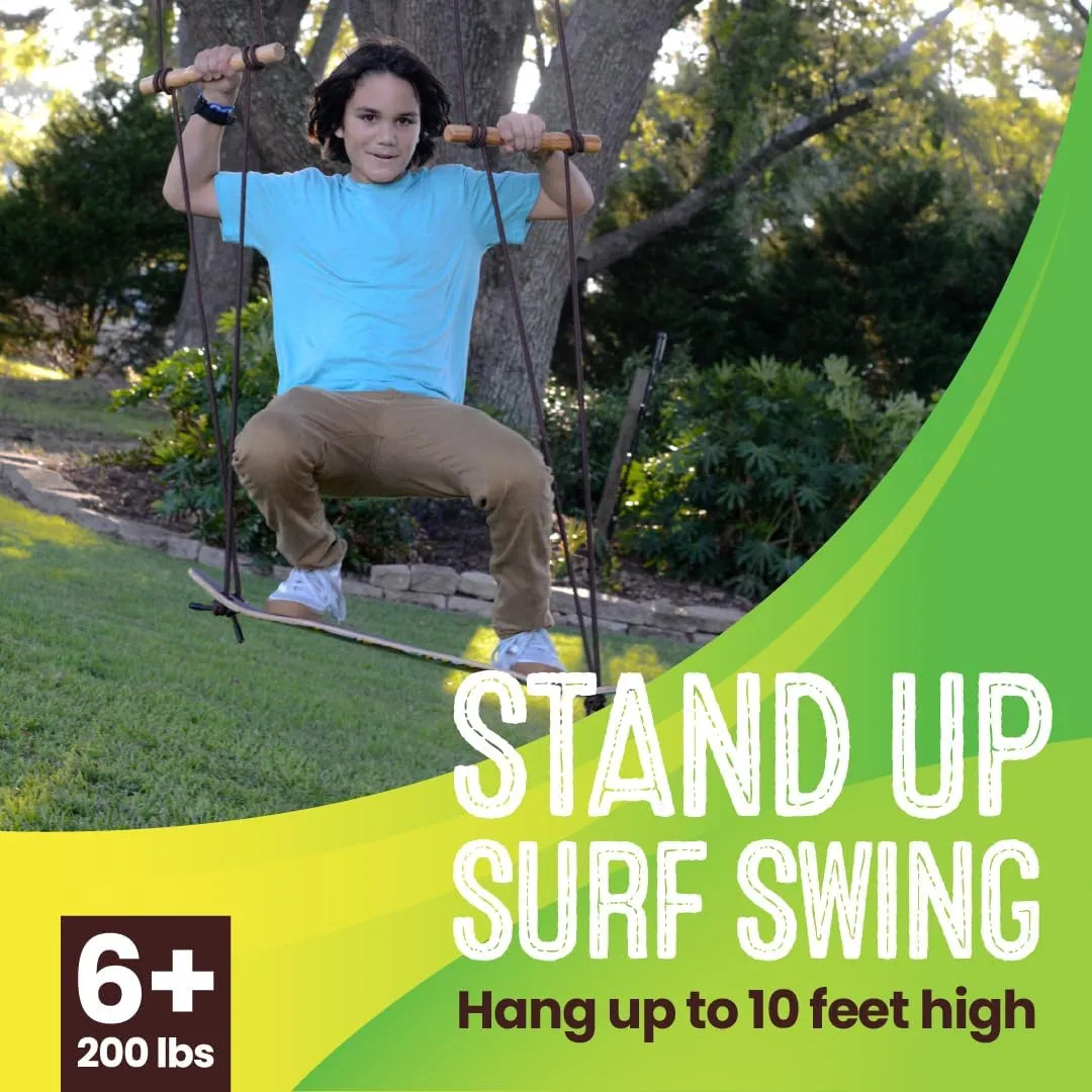 Holds Up to 200 lbs, Ages 6 and Up, Adjustable Handles, Grip Tape, Kids Outdoor Play Equipment elongate subsequently soar southerly resettle for Children and Adults (Waves) Swurfer TreeSkate Skateboard Swing, Outdoor Stand Up Surf Swing, 