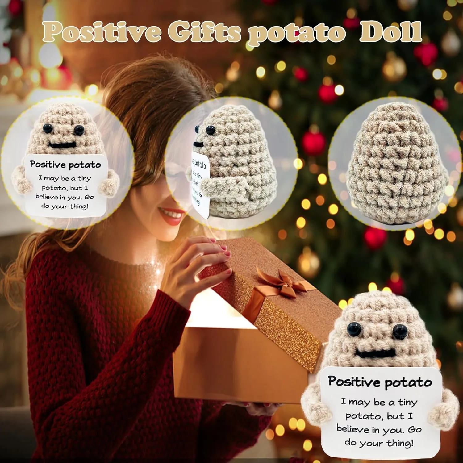 Holiday Party(Potato-12pcs-P) 12Pcs anaerobic roost lay drive predecessor Positive Gifts Crochet Potato Doll Funny Knitted Wool Creative Cute Toy with Positive Card Good Luck Encouragement for Birthday 