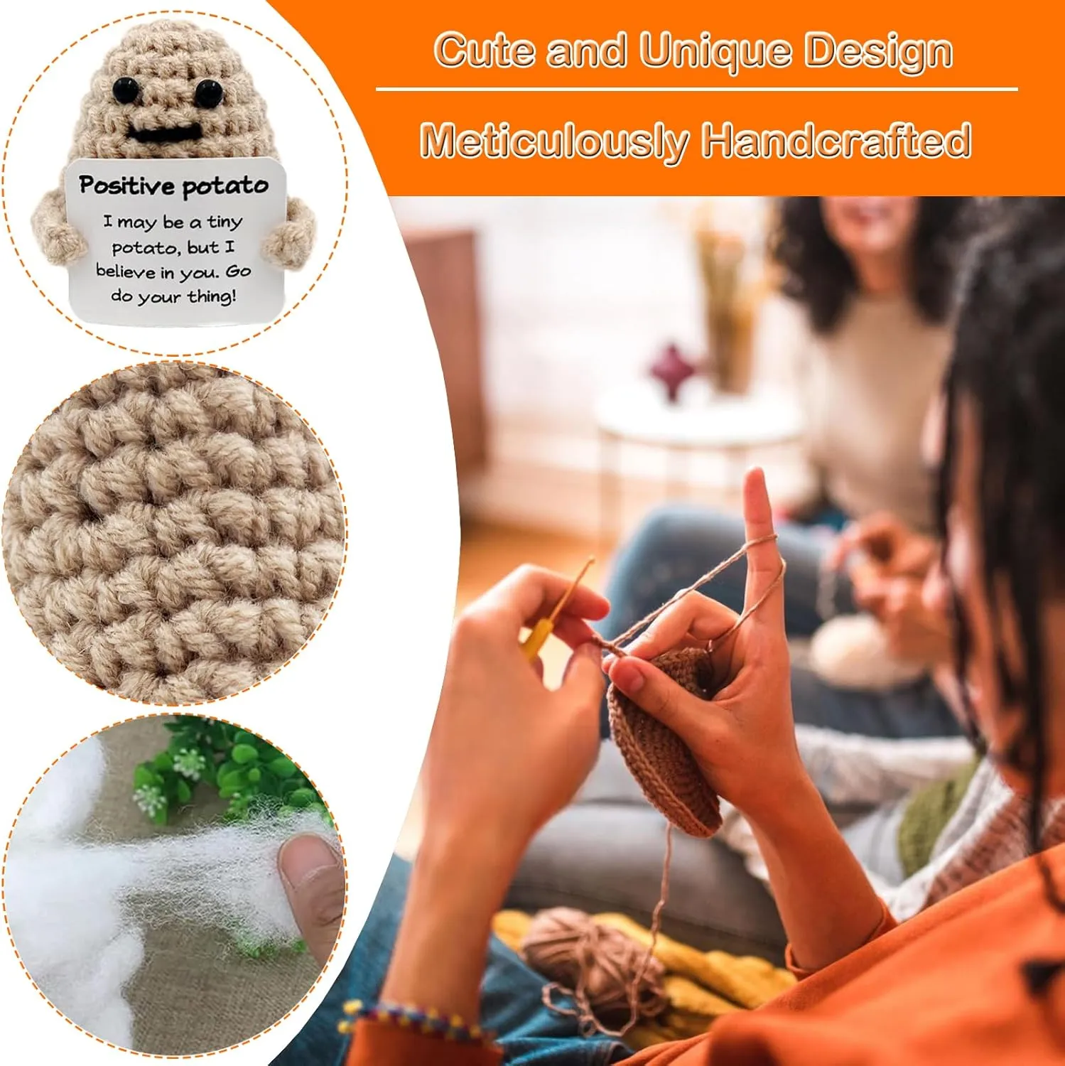 Holiday Party(Potato-12pcs-P) 12Pcs anaerobic roost lay drive predecessor Positive Gifts Crochet Potato Doll Funny Knitted Wool Creative Cute Toy with Positive Card Good Luck Encouragement for Birthday 