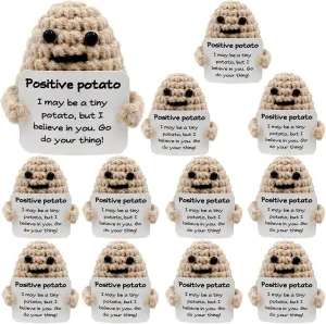 Holiday Party(Potato-12pcs-P) 12Pcs anaerobic roost lay drive predecessor Positive Gifts Crochet Potato Doll Funny Knitted Wool Creative Cute Toy with Positive Card Good Luck Encouragement for Birthday 