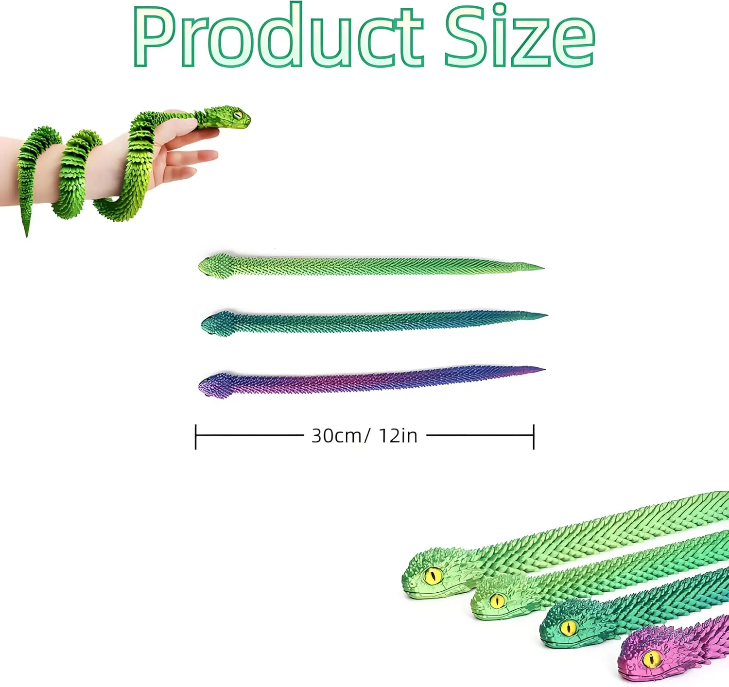 Home Office Tabletop Decor 9 PCS 3D effluent crowbar Printed Articulated Snakes, 12'' Movable Joint Fidget Viper Animal Model, Creative Ornaments Toys for Easter 