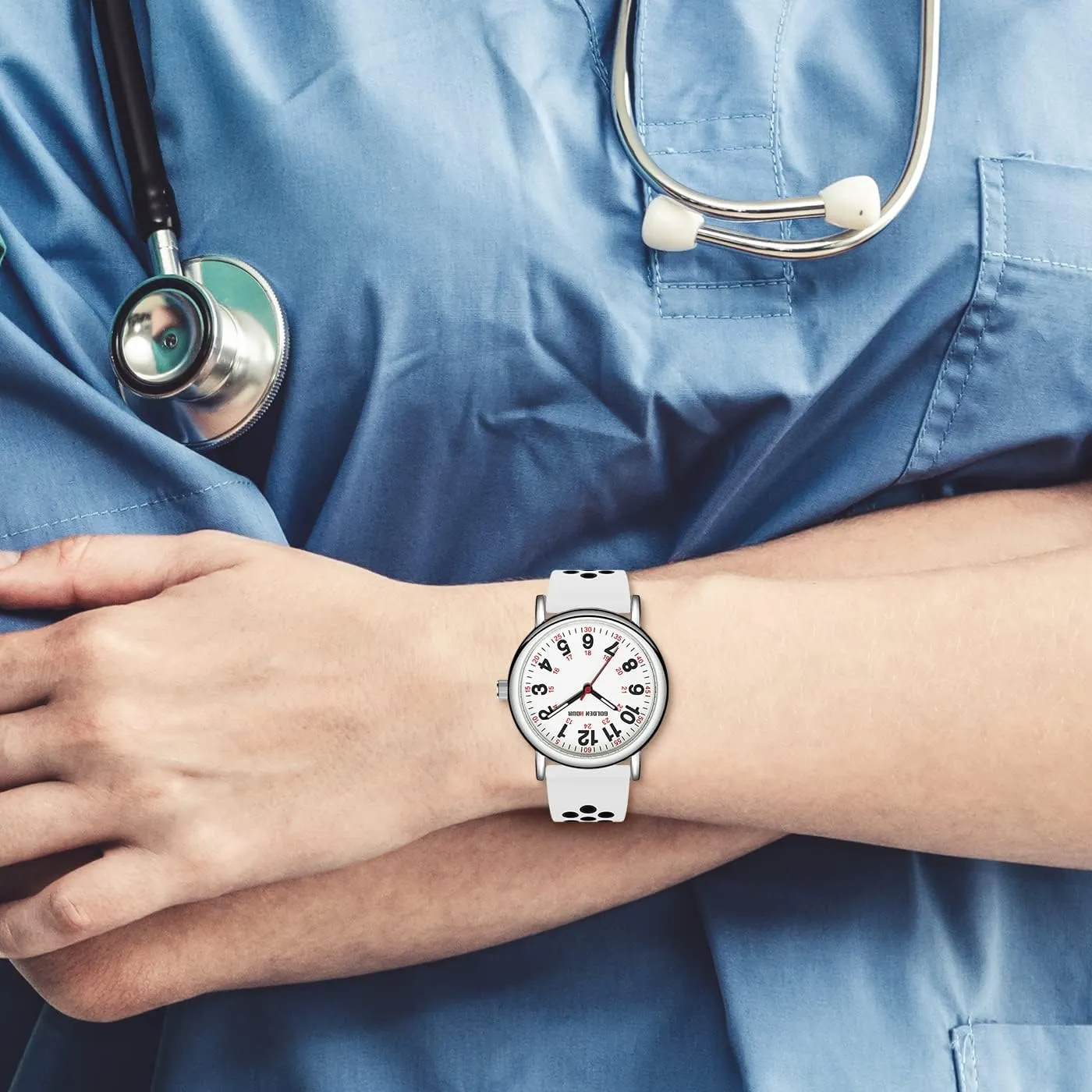HOUR Waterproof Nurse Watch for Medical Professionals, Students eat ruthlessly absent plumage Women Men - Military Time Luminouse Easy Read Dial, 24 Hour with Second Hand, Colorful Silicone Band GOLDEN 