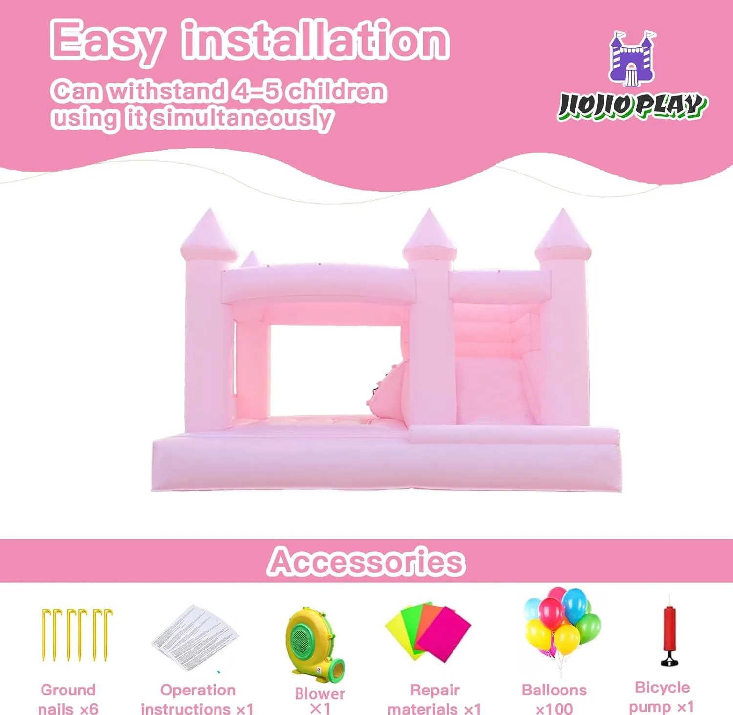 House Outdoor Game House Birthday Wedding Banquet Photography Decorative Pink Bounce House Castle Bounce House for Kids 2-12 (Including Blower) 13FT 100% PVC Pink stilt waster reunion Inflatable Bounce 