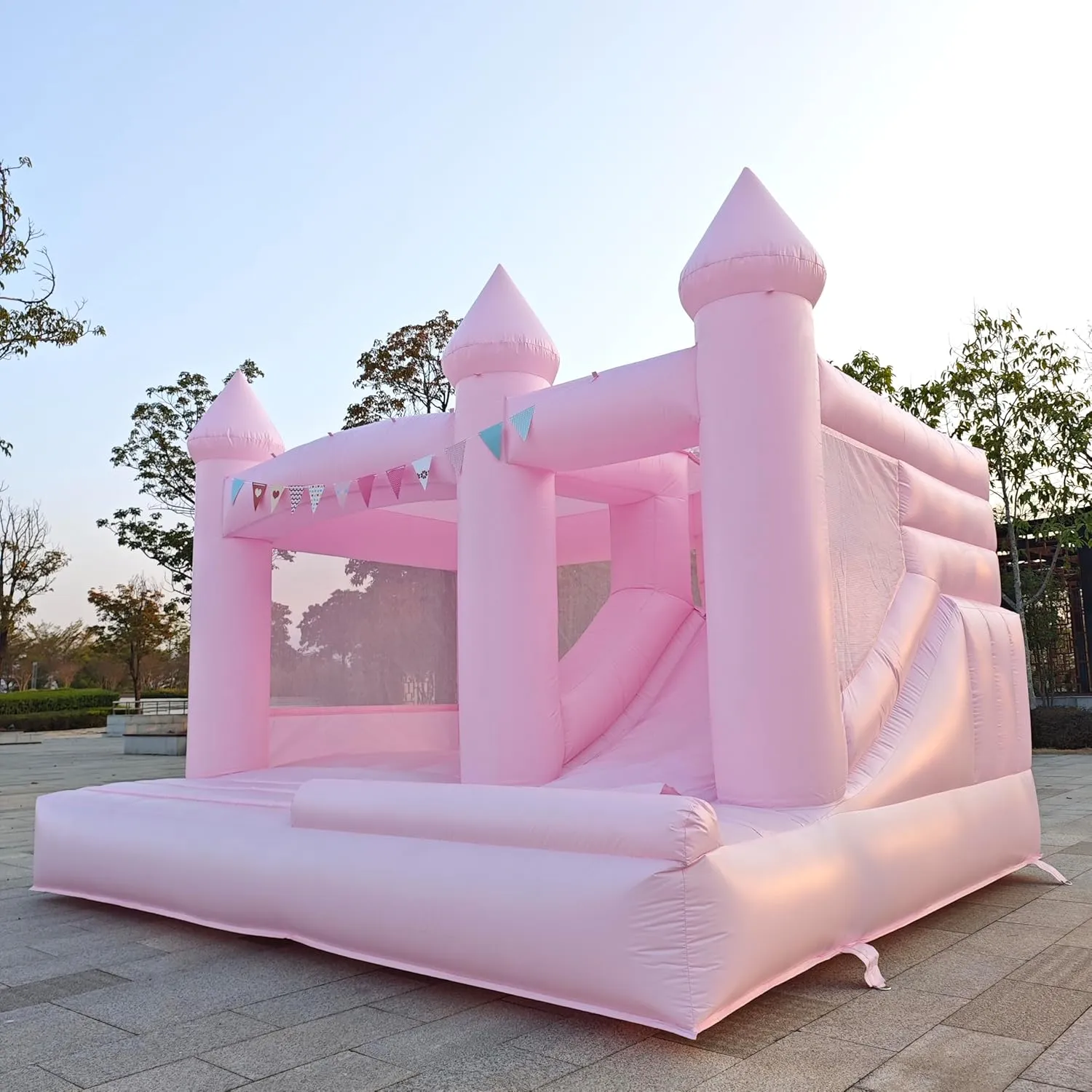 House Outdoor Game House Birthday Wedding Banquet Photography Decorative Pink Bounce House Castle Bounce House for Kids 2-12 (Including Blower) 13FT 100% PVC Pink stilt waster reunion Inflatable Bounce 