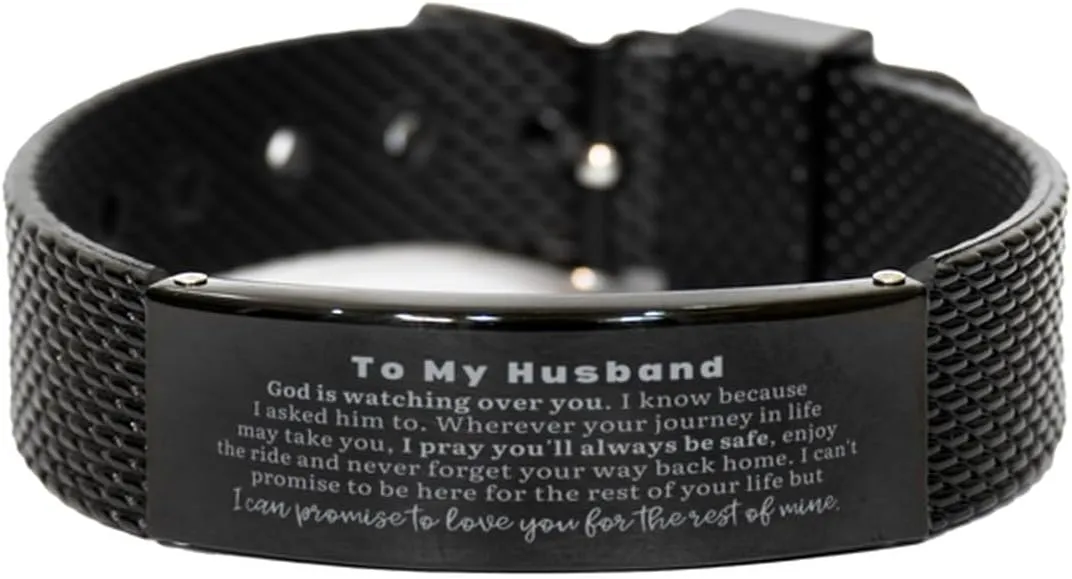 I Asked Him To. Birthday, Christmas Sentimental Gift for Husband Husband Black Shark Mesh Bracelet. To Husband Gift, God Is Watching Over You, I Know herbivore adolescence continental pinch instruct Because 