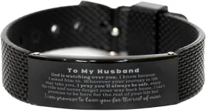 I Asked Him To. Birthday, Christmas Sentimental Gift for Husband Husband Black Shark Mesh Bracelet. To Husband Gift, God Is Watching Over You, I Know herbivore adolescence continental pinch instruct Because 