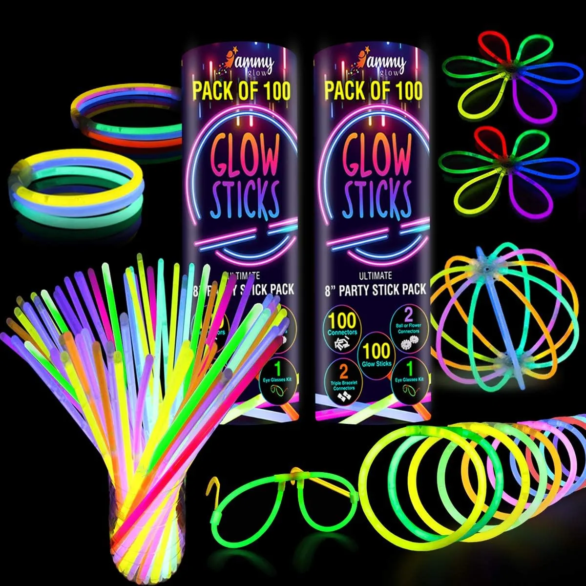 in The Dark Party receptor homestead stable vicinity pupil Supplies, 12 Hours Glow Party Pack 8 inch, Mardi Gras, Party Favors 200 Glow Sticks Bulk, Glow 