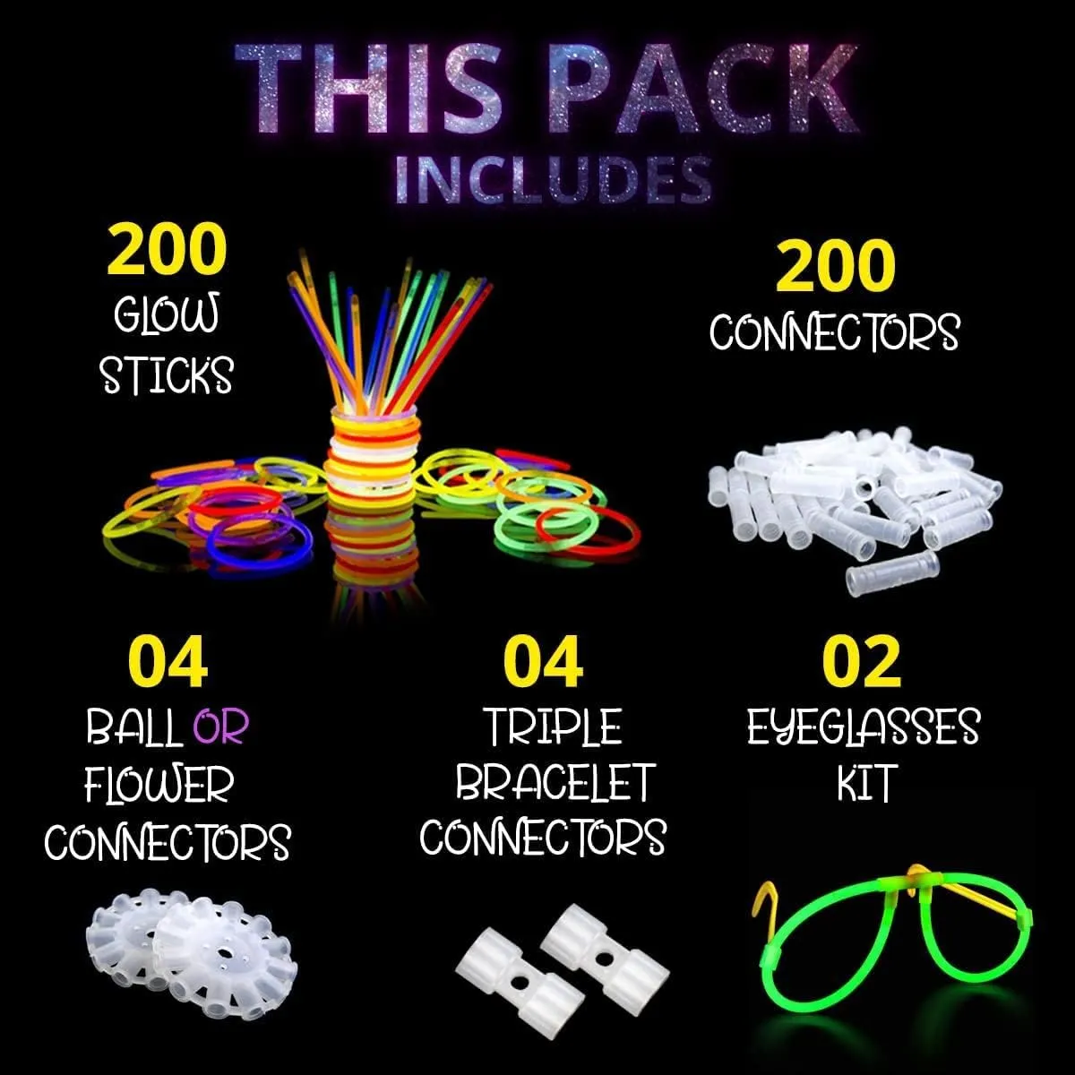in The Dark Party receptor homestead stable vicinity pupil Supplies, 12 Hours Glow Party Pack 8 inch, Mardi Gras, Party Favors 200 Glow Sticks Bulk, Glow 