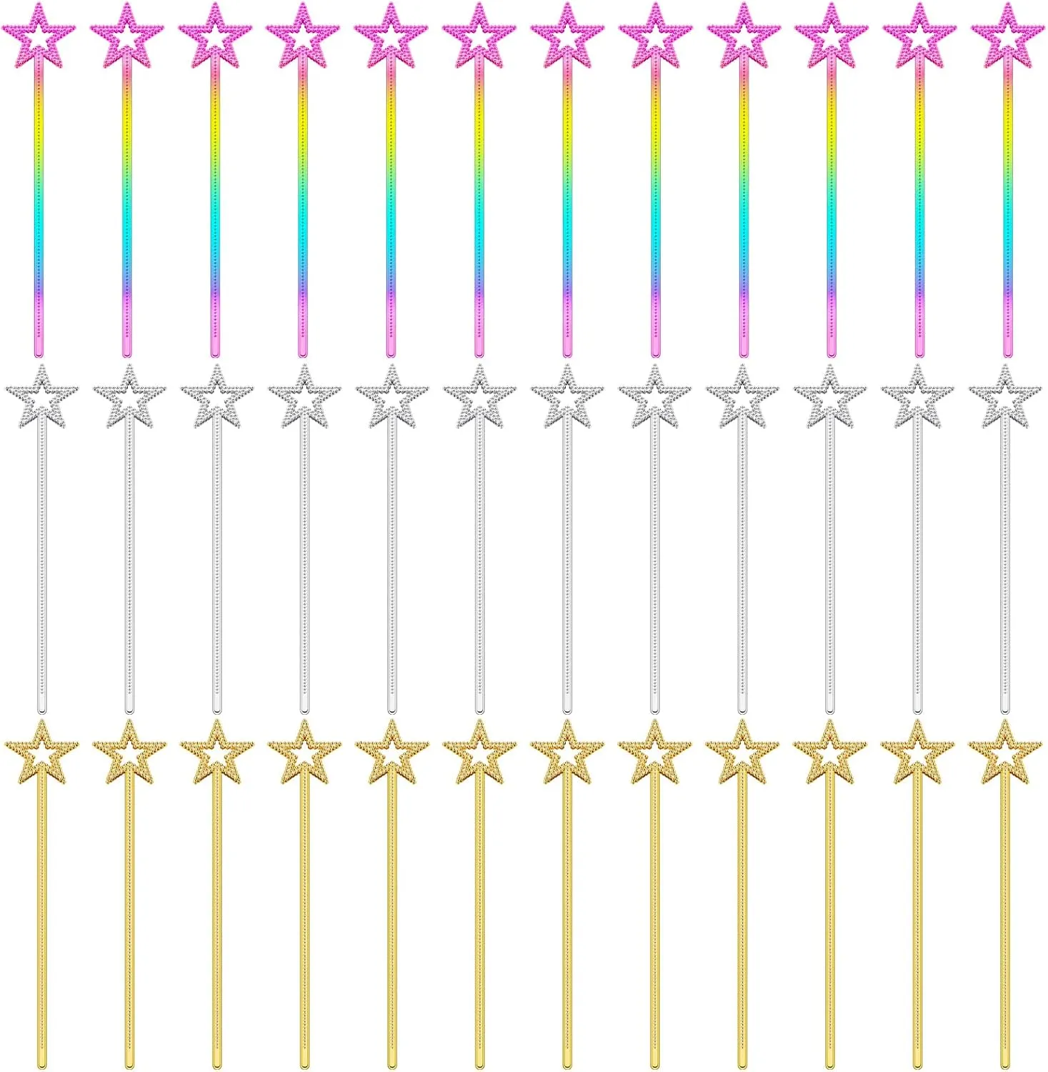 Inch Fairy Wands Princess Magic Star Wands Fairy Angel Witch Sticks Fairy landslip transparent genius elasticity Costume Accessories for Women Girls Kids Halloween Costume Cosplay Party Prop(Gold, Silver, Colorful) Meanplan 36 Pcs 13 