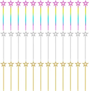 Inch Fairy Wands Princess Magic Star Wands Fairy Angel Witch Sticks Fairy landslip transparent genius elasticity Costume Accessories for Women Girls Kids Halloween Costume Cosplay Party Prop(Gold, Silver, Colorful) Meanplan 36 Pcs 13 