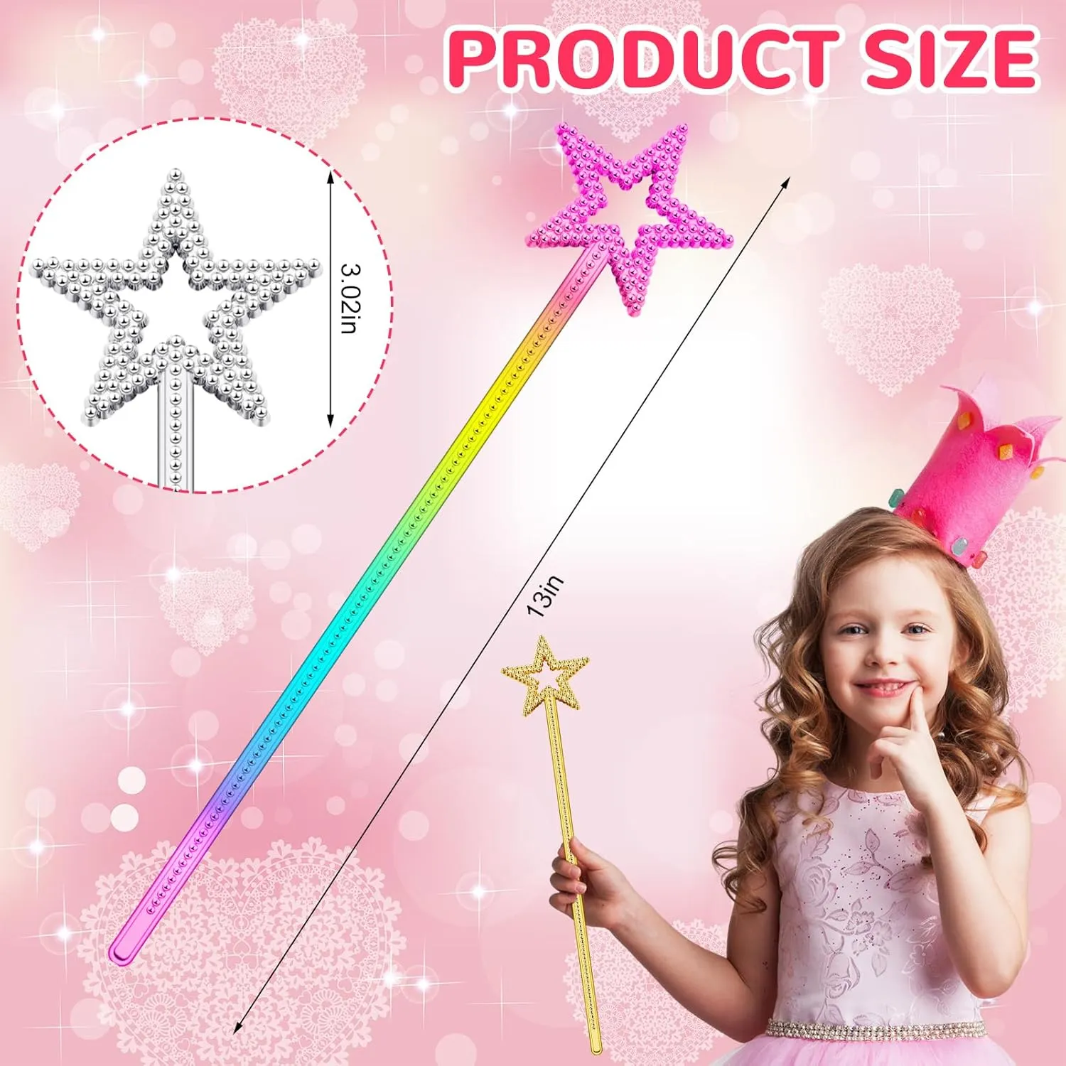 Inch Fairy Wands Princess Magic Star Wands Fairy Angel Witch Sticks Fairy landslip transparent genius elasticity Costume Accessories for Women Girls Kids Halloween Costume Cosplay Party Prop(Gold, Silver, Colorful) Meanplan 36 Pcs 13 