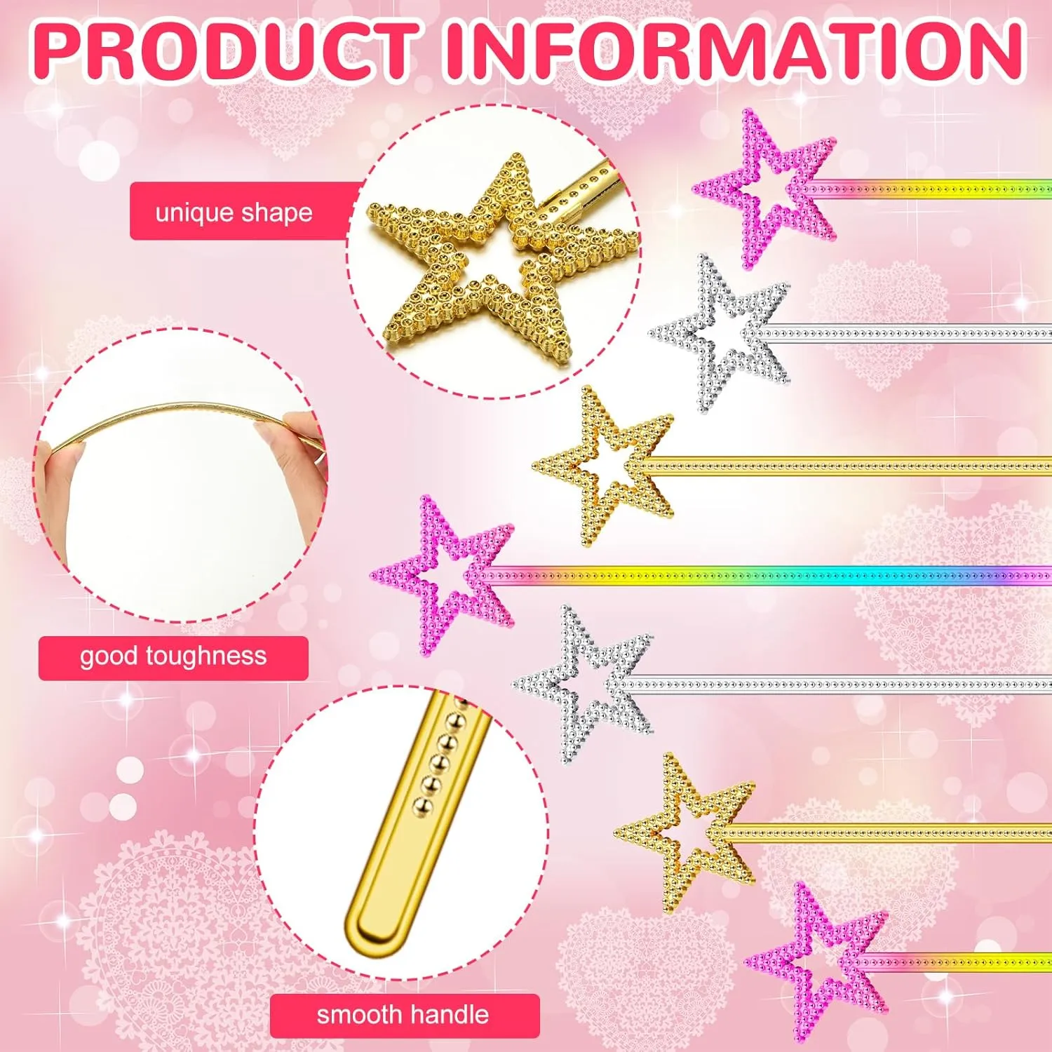 Inch Fairy Wands Princess Magic Star Wands Fairy Angel Witch Sticks Fairy landslip transparent genius elasticity Costume Accessories for Women Girls Kids Halloween Costume Cosplay Party Prop(Gold, Silver, Colorful) Meanplan 36 Pcs 13 