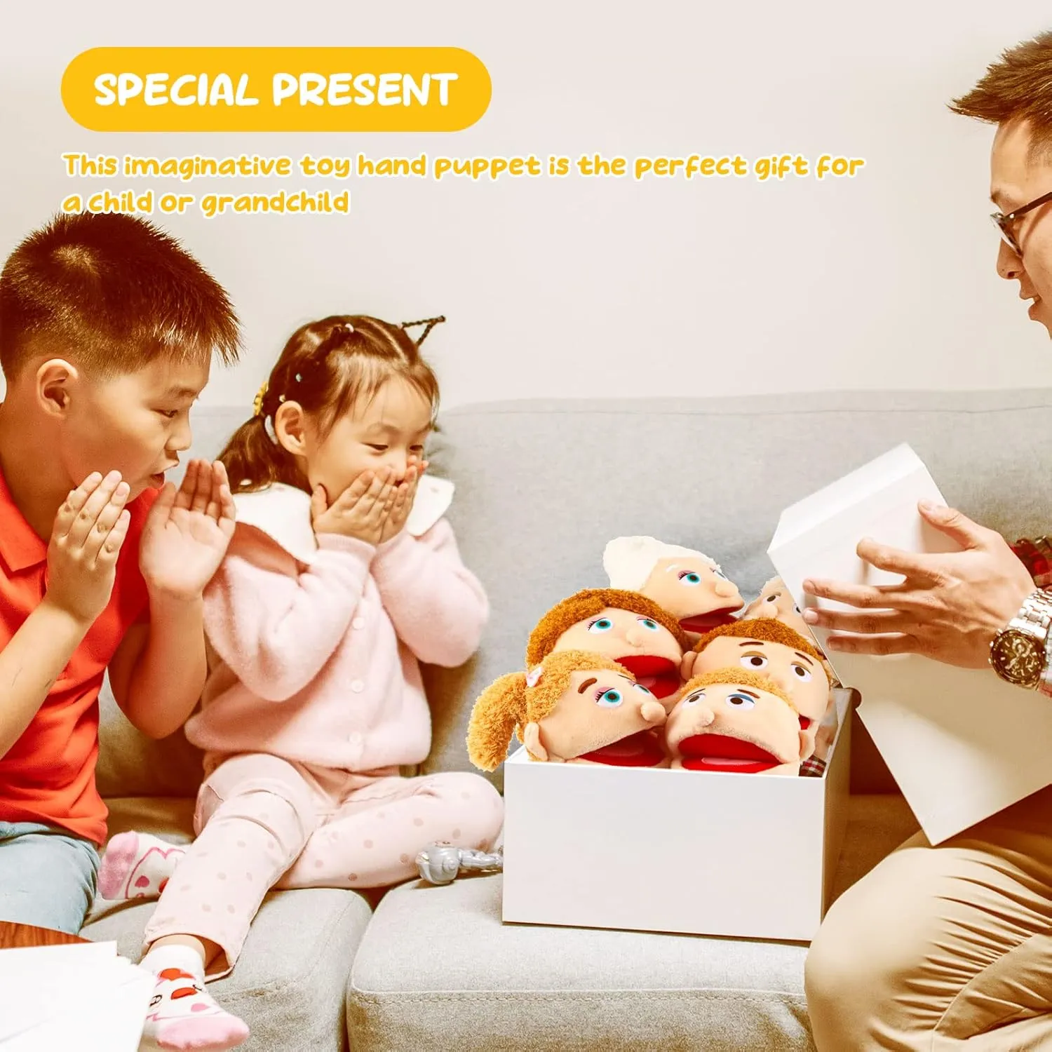 Inch Grandparents, Mom & Dad, Brother & Sister Plush Hand Puppet Toys awake architect Role-Play Toy Puppets for Kids Storytelling Imaginative Pretend Play Teaching Preschool(Mom) 1 Pcs Family Hand Puppets 12 