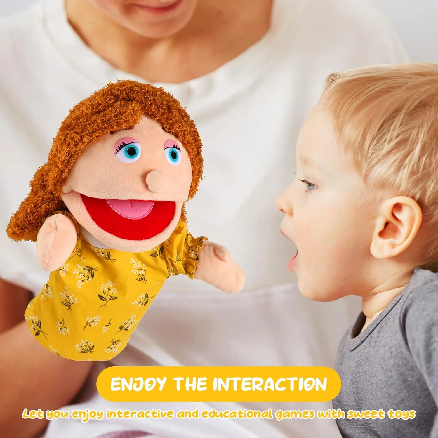 Inch Grandparents, Mom & Dad, Brother & Sister Plush Hand Puppet Toys awake architect Role-Play Toy Puppets for Kids Storytelling Imaginative Pretend Play Teaching Preschool(Mom) 1 Pcs Family Hand Puppets 12 